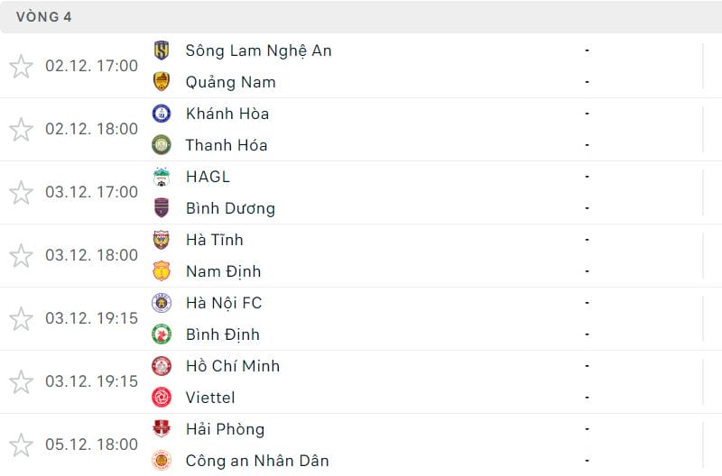 Lịch thi đấu vòng 4 V-League